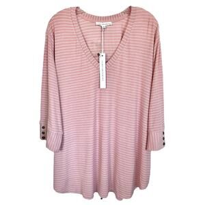Jane and Delancey Women's V-Neck Blouse Top 3/4 Sleeve Plus Size 2X Pink Striped